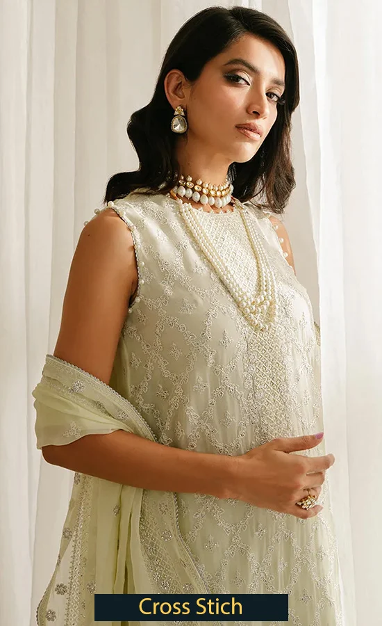 Embroidered Chiffon-FOGGY DEWKIST