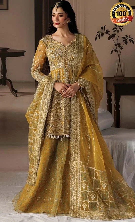 Pakistani yellow lehenga choli for wedding guests with intricate embroidery and festive styling