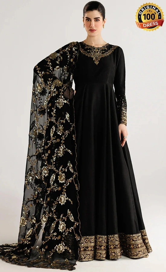 Black Colour Anarkali Dress For Wedding Guests (2)