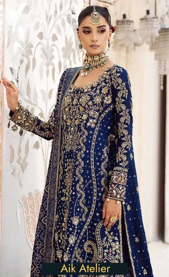 Blue and Gold Sharara For Wedding Guests