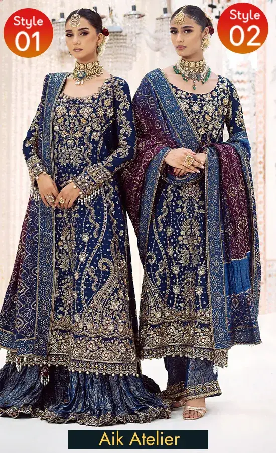 Embroidered Silk - Look 05 Blue and Gold Sharara For Wedding Guests