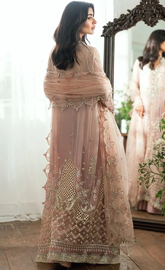 dusty pink dress for wedding guest Sweep/Brush Train Glitter Fabric V-Neck Dusty Rose Wedding Guest Dress main image 0