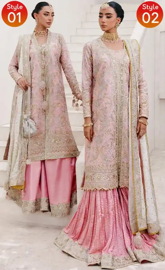 Dusty Pink Salwar Kameez For Wedding Guests Dusty pink salwar kameez for wedding guests with elegant hand embroidery and chiffon