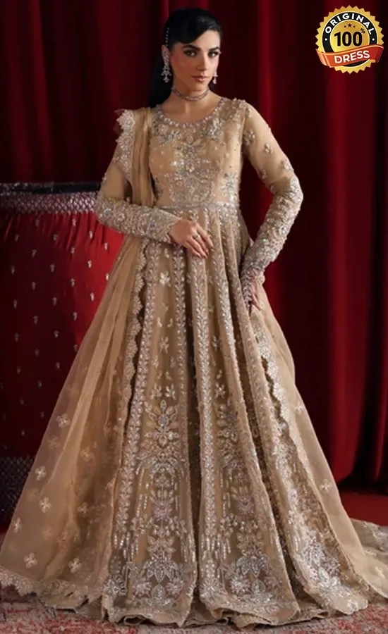 Brown Maxi Dress For Wedding Guests Brown maxi dress for wedding guests with elegant hand embroidery and cotton fabric