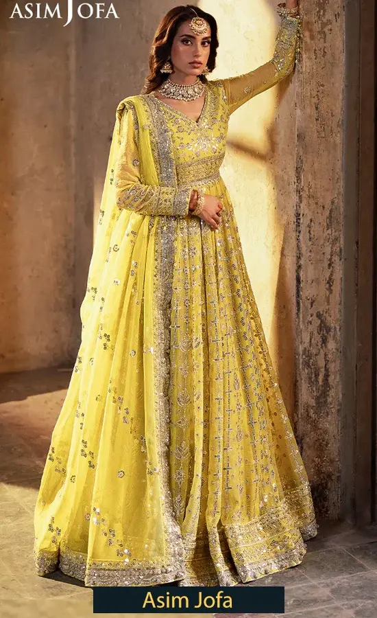 Embroidered Chiffon -AJKB-12-4 Yellow Anarkali Salwar Suit For Wedding Guests