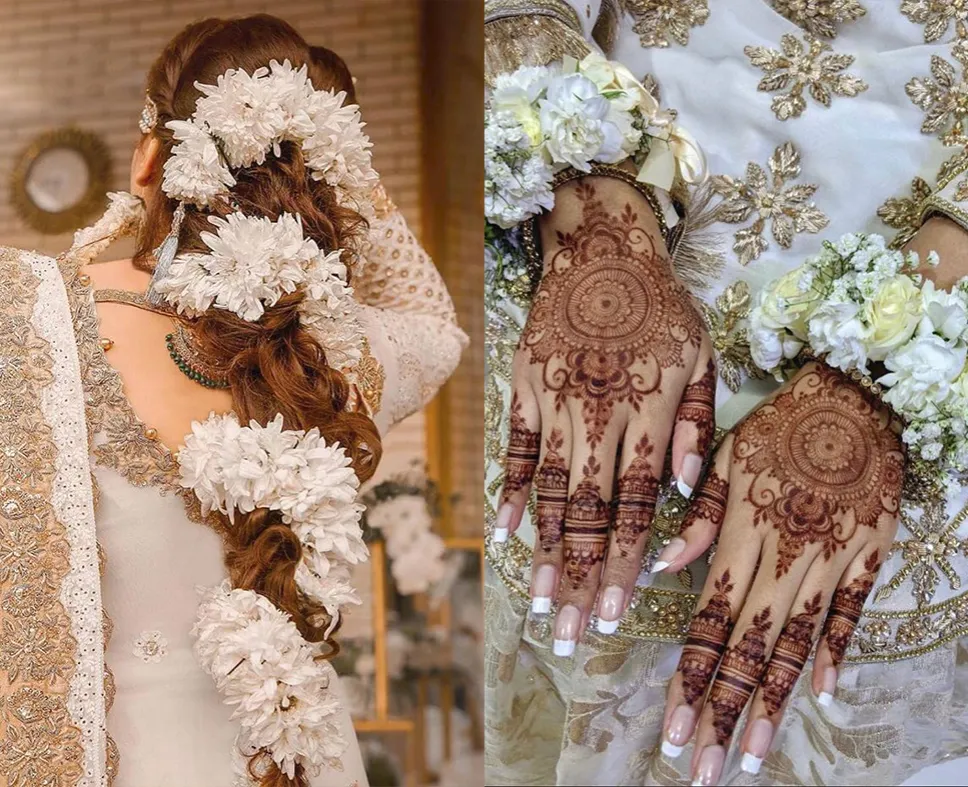 Gajra Flowers in Bride's hands and hair