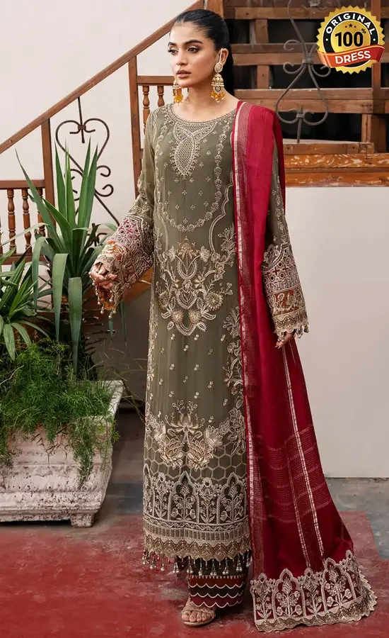 Embroidered Chiffon - I-214 Chaandni-4 Embroidered Chiffon - I-214 Chaandni