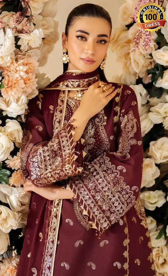 Embroidered Raw Silk - AF-RS-01-Salsa