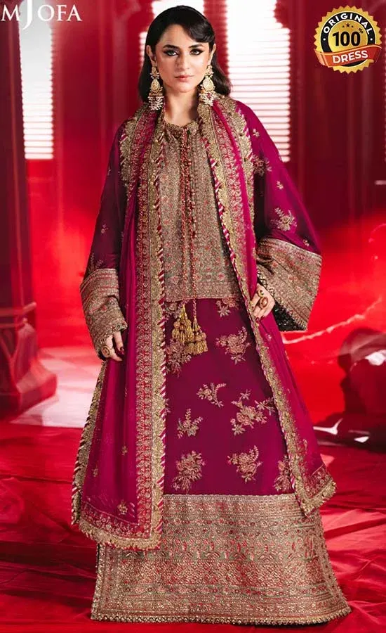 Embroidered Velvet - AJMV-06-2 Hot Pink Salwar Kameez For Wedding Guests