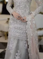 Gray Silver Bridal Lehenga with Trail