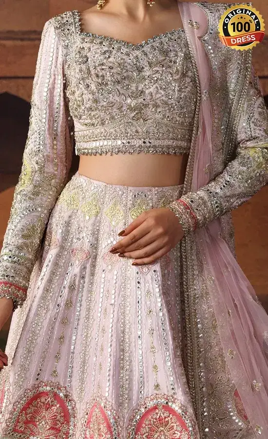 Indo Western ghagra dress with intricate embroidery, threadwork and elegant finishing