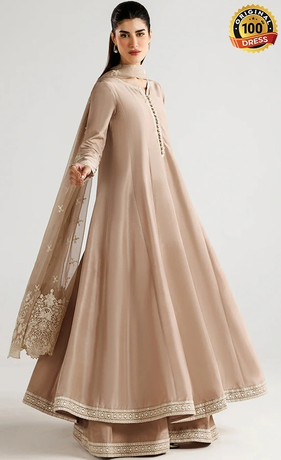 Floral Ramen silk salwar kameez with hand embroidery, kiran lace and tassel details