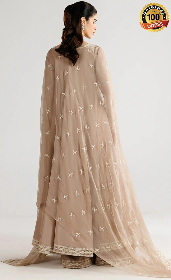 akistani floral salwar kameez for wedding guests with embroidered organza detailing