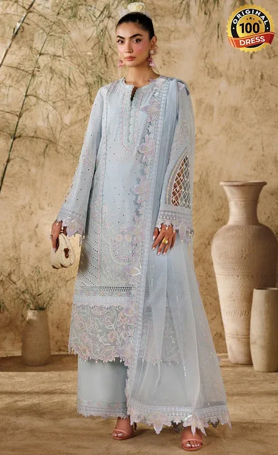 Akbar Aslam Embroidered Lawn Saffron Dress (2)