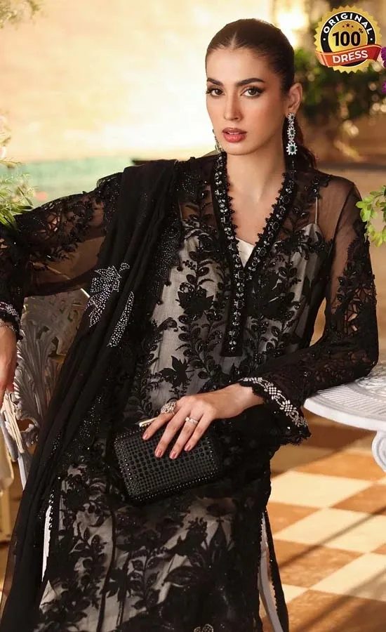 Maria B Embroidered Organza MPC-26-101-Black Dress (3)