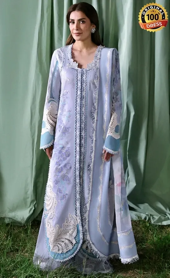 Afrozeh Embroidered Dyed Lawn Chloris Dress (4) Afrozeh Embroidered Dyed Lawn Chloris Dress (4)