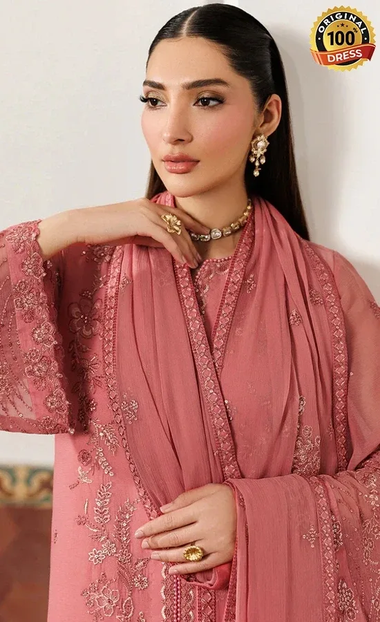 Zarif PK Emberoidered Chiffon Angora Dress (1)