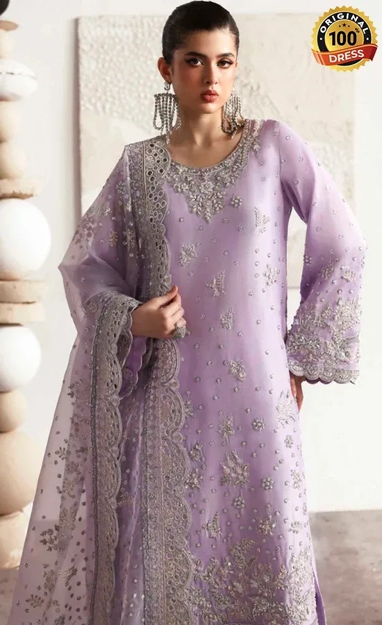 Akbar Aslam Embroidered Silk Champagne Dress (1)