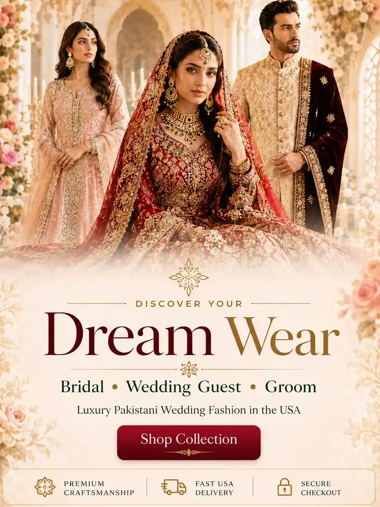 Shadi Dress luxury Pakistani wedding fashion for brides and wedding celebrations in the USA