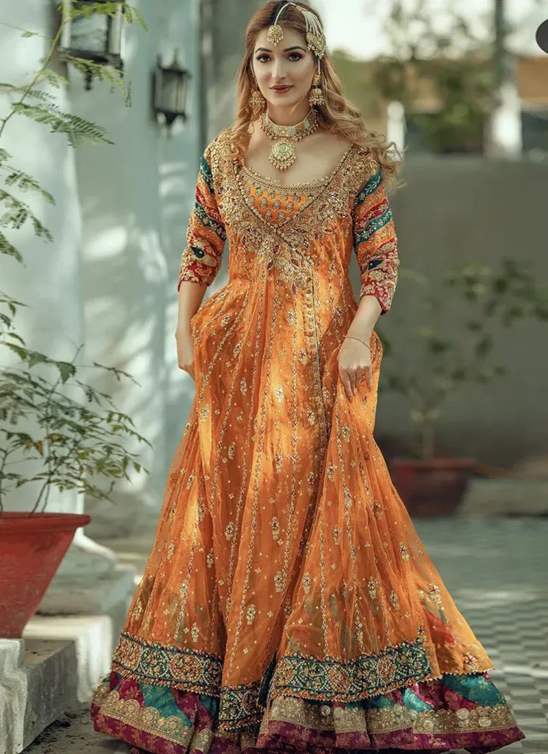Orange Mehndi Dress – Angrakha Frock Video