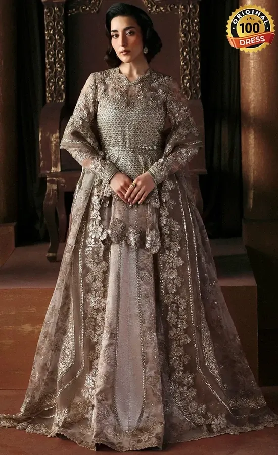 Pakistani Champagne Lehenga For Wedding Guests Pakistani champagne lehenga for wedding guests with intricate embroidery and graceful formal styling