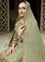 Sage Green Bridal Farshi Lehenga Purple Border Video