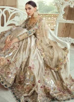 Champagne Walima Lehenga Choli with Scalloped Teal Hem Video