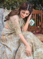 Ice Blue Nikkah Frock with Lehenga with Paisley Arch Panels Video