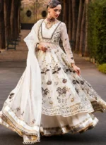 White Walima Long Peshwas with Lehenga with Black Velvet Florals Video